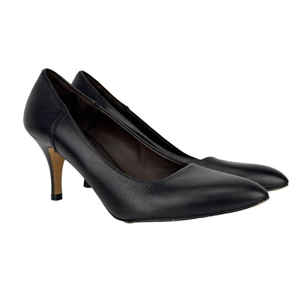 FILIPPA K Classic Leather Pointed Toes EUC Designer Black Stilettos Pumps sz 38 - Picture 1 of 13